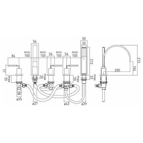 Vado Instinct Deck Mounted 5 Hole Bath Shower Mixer Tap