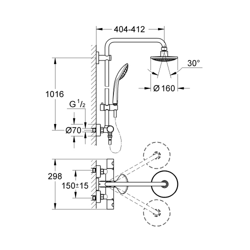 Grohe Euphoria Thermostatic Shower System With 390mm Arm 27420000