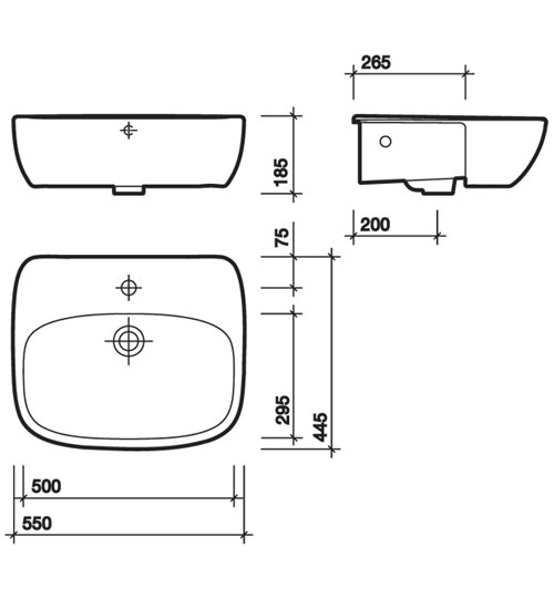 Twyford Moda Semi Recessed Washbasin 550 x 445mm - MD4621WH