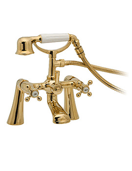 Deva Tudor Bath Shower Mixer Tap Gold With Shower Kit | TUD03/501