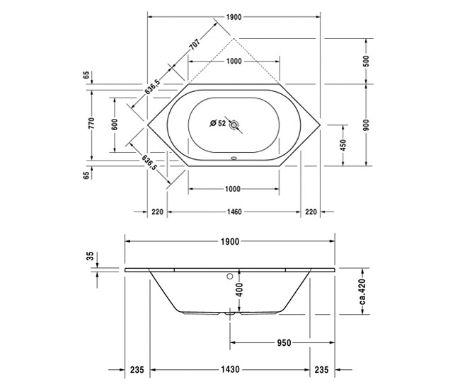 Duravit DCode Hexagon Bathtub 1900x900mm 700140