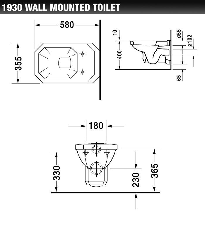 Duravit 1930 Series Wall Mounted Toilet 580mm 0182090000