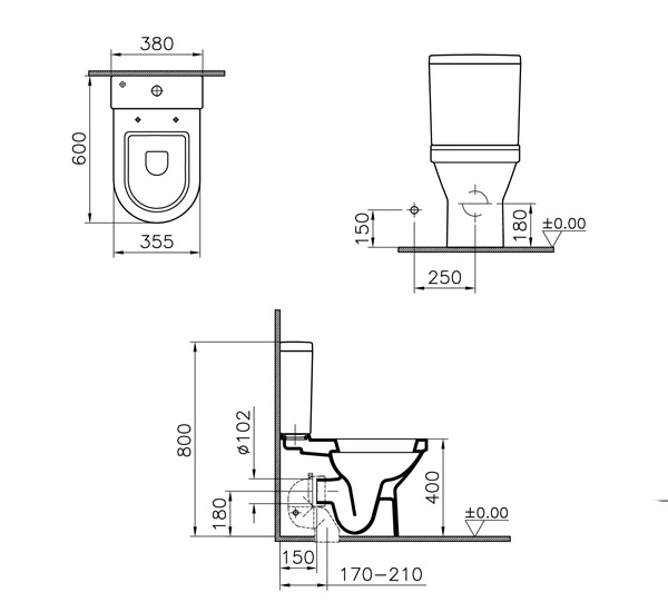 VitrA S50 Compact Close Coupled WC Pan With Cistern And Seat