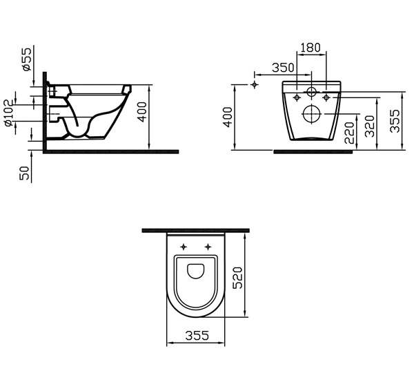 VitrA S50 WallHung WC Pan 52cm With Toilet Seat
