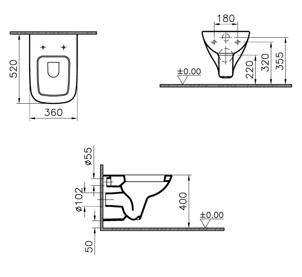 VitrA S20 Wall Hung WC Pan With Seat