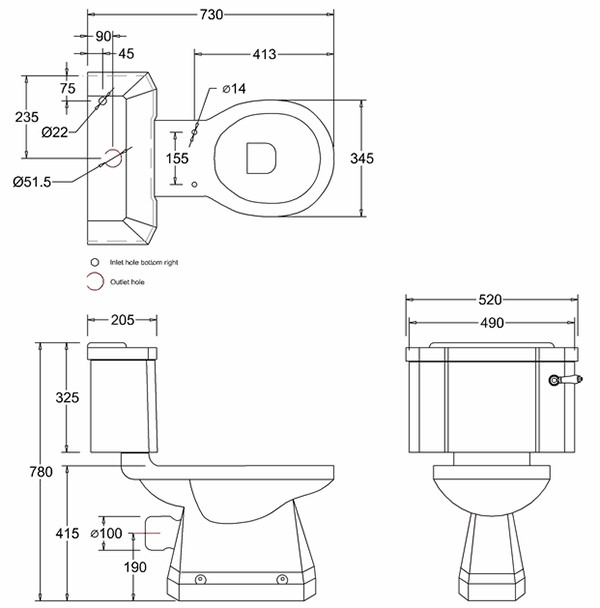 Burlington Close Coupled WC With Cistern And Ceramic Lever