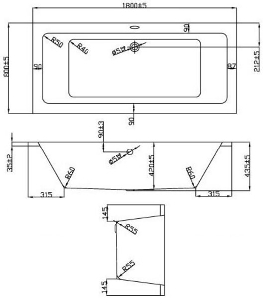 Phoenix Rectangularo 5 Double Ended Whirlpool Bath 1800 x 800mm