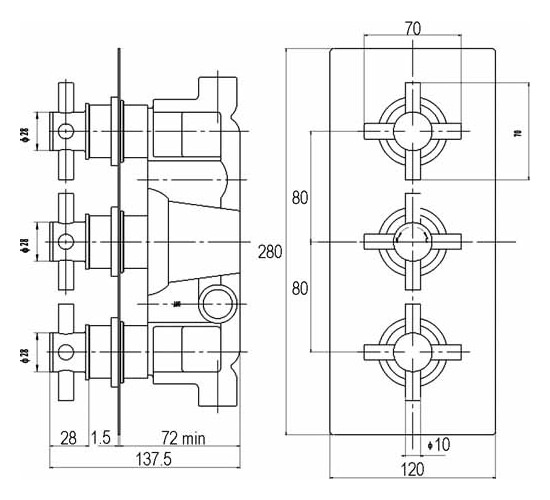 Lauren Minimalist Crosshead Triple Thermostatic Shower Valve