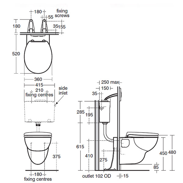 Armitage Shanks Contour 21 Wall Hung Rimless Standard WC Pan 520mm