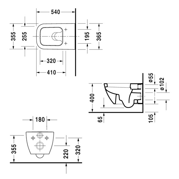 Duravit Happy D2 White 365 x 540mm Wall Mounted Toilet2221090000