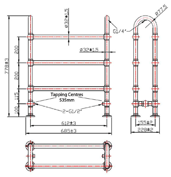 Phoenix Aemilia Chrome Traditional Heated Towel Rail 770 x 680mm