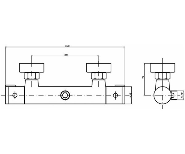 Ultra Minimalist Thermostatic Bar Shower Valve With Top Outlet