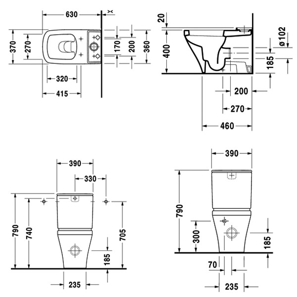 DuraStyle 370x630mm Close Coupled Toilet With Cistern And Seat