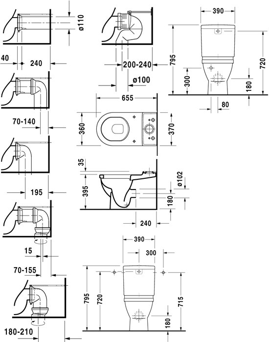 Starck 3 Close Coupled Toilet with Cistern Seat and Cover 655mm