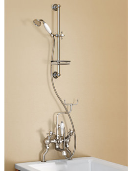 Burlington Angled Chrome Bath Shower Mixer With Slide Rail And Soap Basket - Image