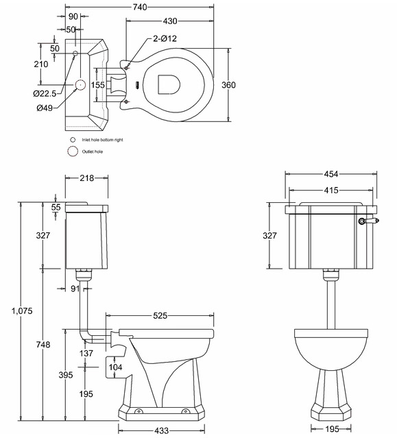 Burlington Slimline Low Level WC With Ceramic Cistern