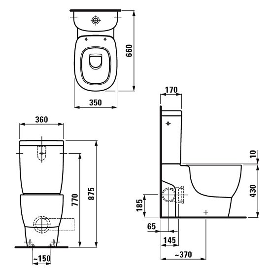 Laufen Mimo Close Coupled Floor Standing WC With Cistern 660mm