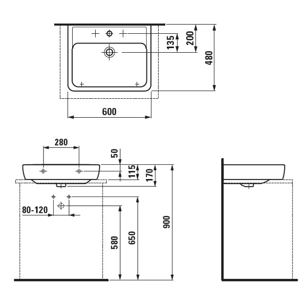 Laufen Pro A 600 x 480mm Basin With Ground Base