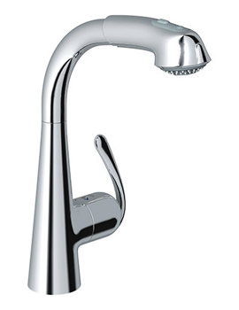 Grohe Zedra Monobloc Chrome Sink Mixer Tap With Pull Out Spray - Image