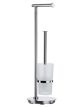 Smedbo Outline Lite Polished Stainless Steel Toilet Roll Holder And Toilet Brush Round Base - Image