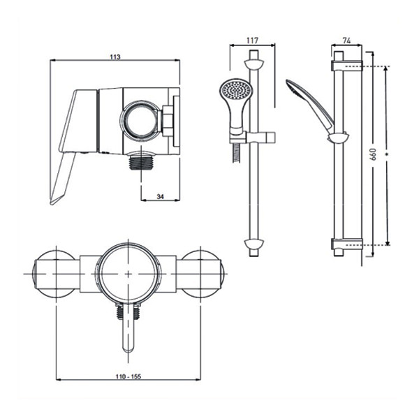 Bristan Acute Surface Mounted Shower Valve With Riser Rail