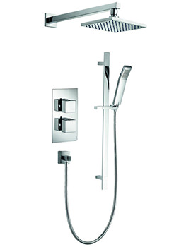 Pura Bloque2 Chrome Twin Outlet Thermostatic Valve With Head And Slide Rail Kit - Image