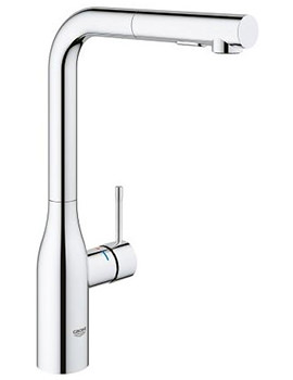 Grohe Essence L Spout Chrome Kitchen Sink Mixer Tap With Pull Out Spray - Image
