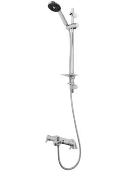 Kiri Pillar Mounted Chrome Thermostatic Bath Shower Mixer With Rail Kit