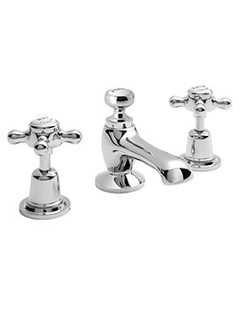 Chrome 3 Tap Hole Deck Mounted Basin Mixer Tap With X Head And Dome Collar