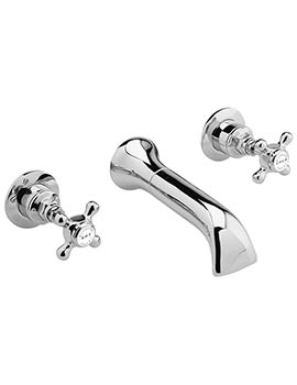 Wall Mounted 3 Taphole Chrome Bath Filler Tap With X Head And Hex Collar
