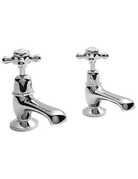 Bayswater Chrome Basin Taps With White X Head And Dome Collar