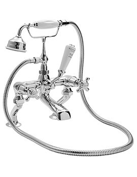 Bayswater Deck Mounted Chrome Bath Shower Mixer Tap With White X Head And Dome Collar - Image