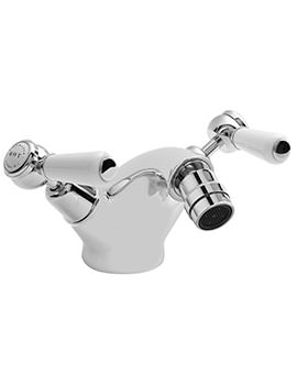 Bayswater Mono Chrome Bidet Mixer Tap With White Lever And Dome Collar - Image