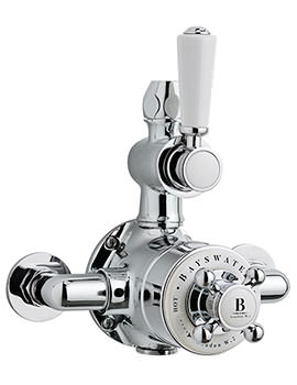 Bayswater Twin Exposed Chrome Shower Valve With White Handle - Image