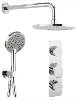 Crosswater Dial 2 Control Chrome Thermostatic Valve With Pier Trim - Fixed Head And Ethos Shower Handset - Image