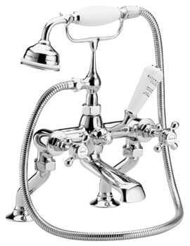 Deck Mounted Chrome Bath Shower Mixer Tap With Crosshead And Hex Collar