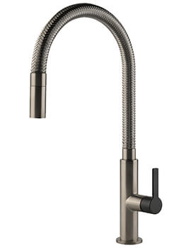 Gessi Mesh 433mm Brushed Nickel High Kitchen Mixer Tap With Pull Out Jet Spray - Image