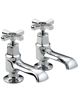 Art Deco Chrome Finish Pair Of Deck Mounted Basin Taps
