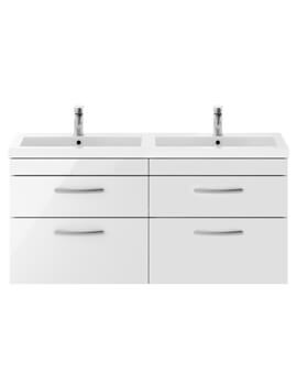 Nuie Athena 1200mm Wide Wall Hung 4 Drawer Cabinet And Double Basin - Image