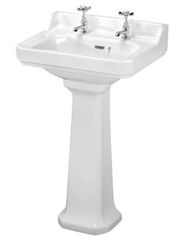 Nuie Carlton 560mm Wide 2 Tap Hole White Basin And Pedestal - Image
