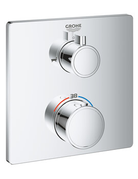 Grohtherm Chrome Thermostatic Bath Tub Mixer For 2 Outlets With Integrated Shut Off Diverter Valve - 24080000