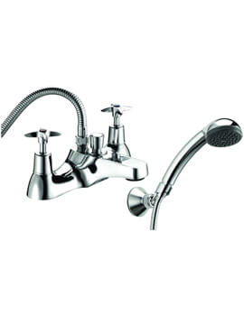 Cross Handle Deck Mounted Chrome Bath Shower Mixer Tap With Shower Kit