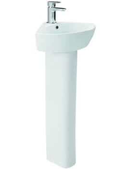 My Home 450mm Wide Compact White Cloakroom Corner Basin With Full Pedestal