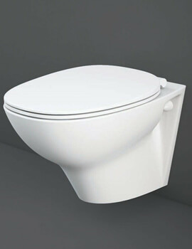 RAK Morning Rimless Wall Hung White Toilet With Exposed Fitting And Soft Close Seat - Image