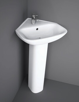 RAK Origin 450mm Wide 1 Tap Hole Corner White Basin With Full Pedestal - Image