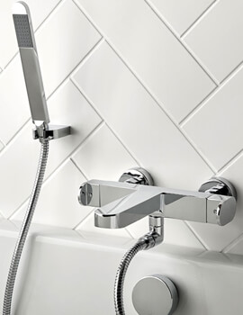 Vado Life Wall-Mounted Chrome Thermostatic Bath Shower Mixer Tap With Shower Kit - Image