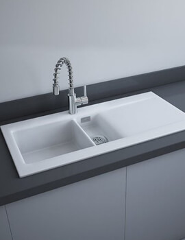 RAK Gourmet Dream 1 White Ceramic Kitchen Sink 1.5 Bowl Reversible Drainer 1010mm x 510mm - Image