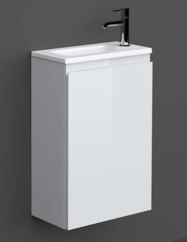RAK Joy Wall Hung 400mm Wide 1-Door Pure White Vanity Unit With Ceramic Basin - Image
