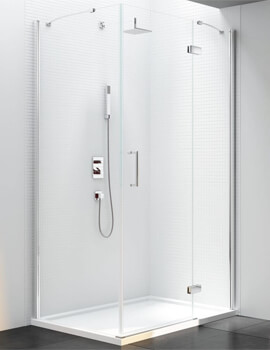 Merlyn 6 Series Frame-less Plus Sizes Hinged Shower Door For Use With Side Panel - Image