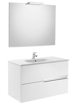 Roca Victoria-N Gloss White 800 x 565mm Vanity Unit Pack With Mirror And Spotlight - Image
